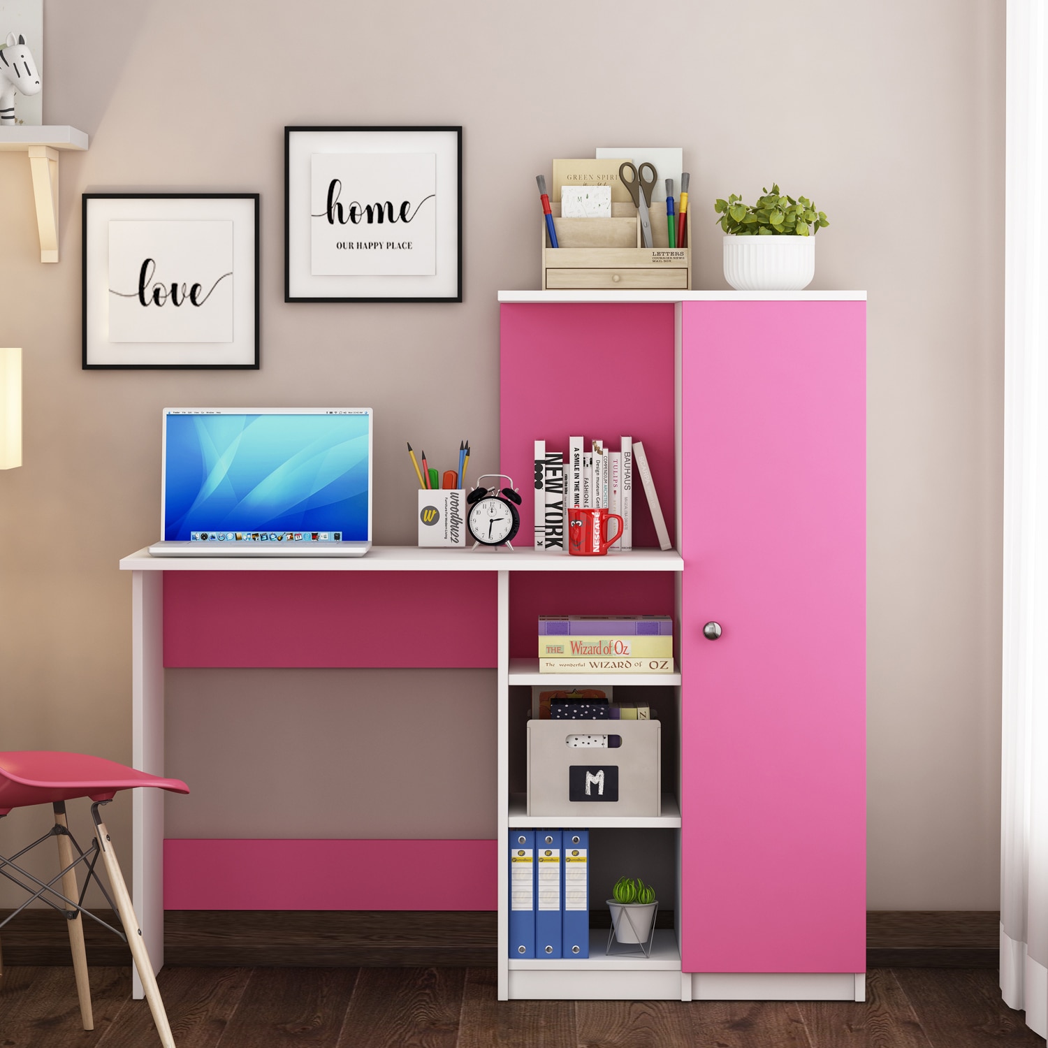 Marvel Study Table In Frosty White And Pink - Woodbuzz