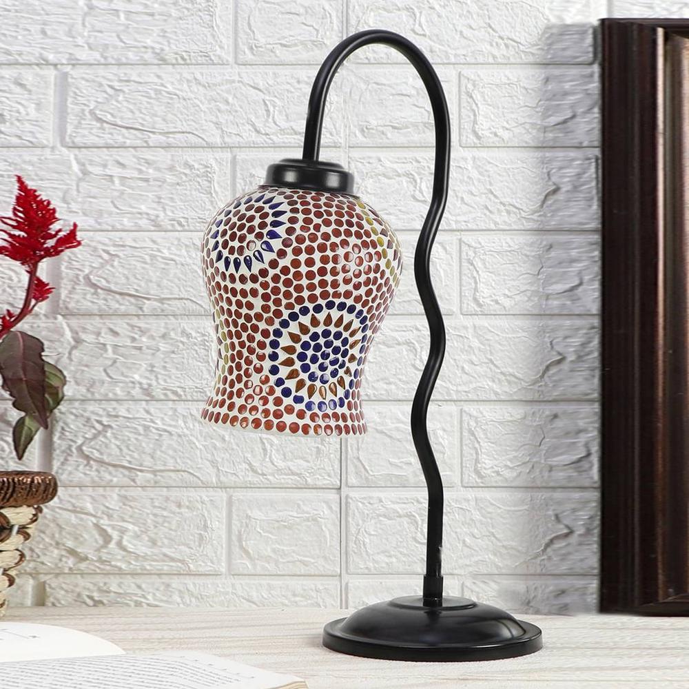 Multicolor Mosaic Glass Zig Zag Curvy Table lamp with Iron Base (EN08)