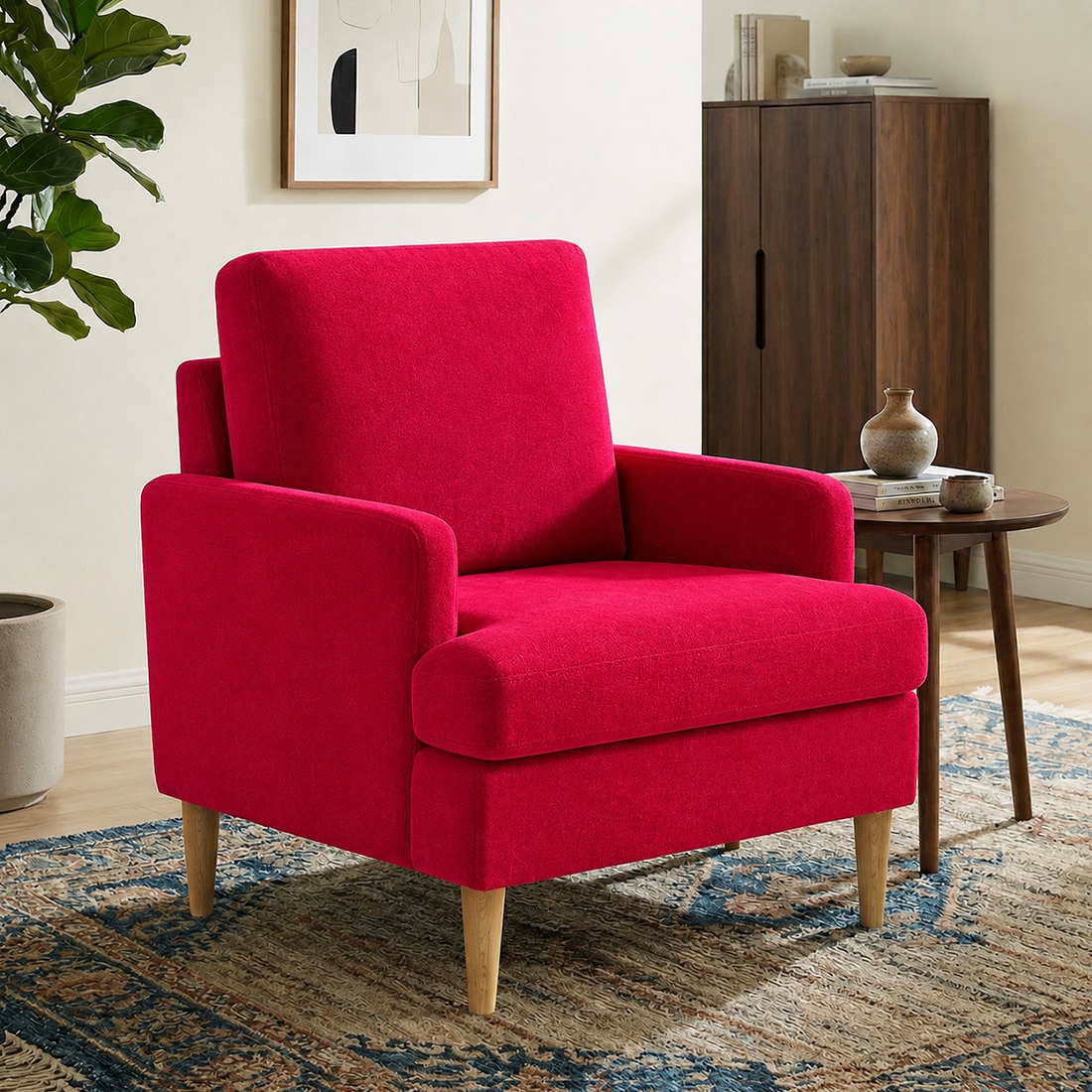 Oliver Boucle Fabric Lounge Chair in Red Colour - KURSIWALLAH