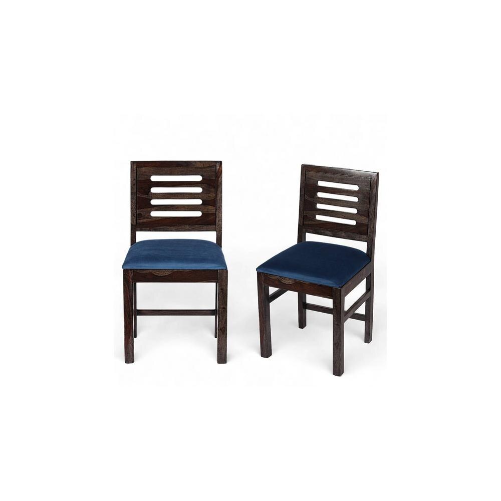 Rosslyn Sheesham Wood Set of 2 Dining Chairs in Mahogany Finish & Navy Blue Velvet Cushion Seat