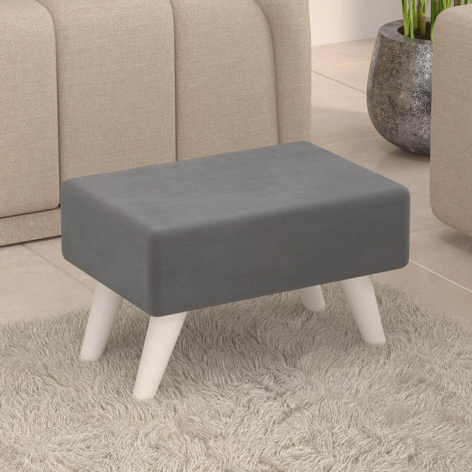 Midase Rectangular Engineered Wood Multipurpose Ottoman in Grey Colour
