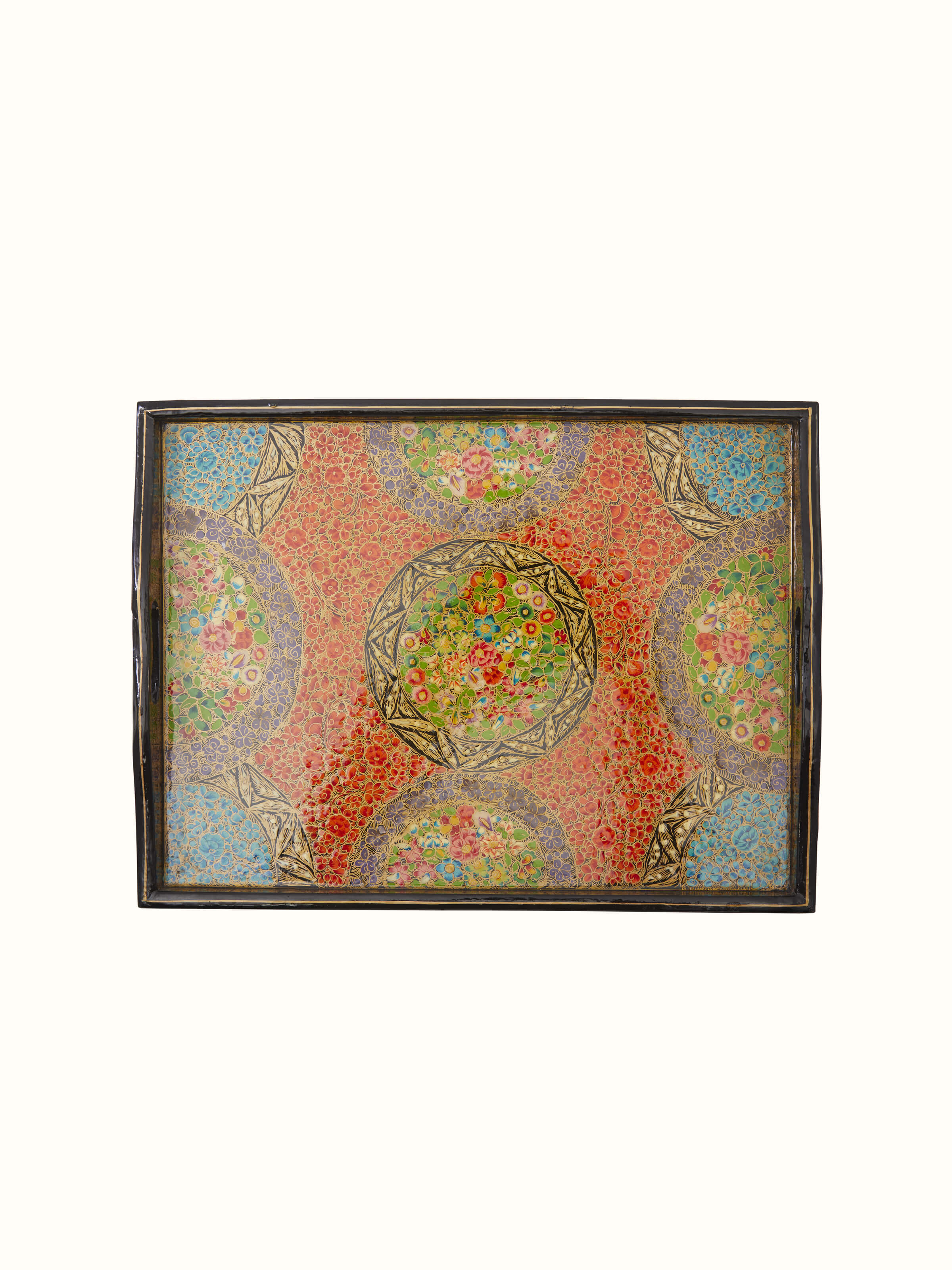 Close-up view of Papier mache paper pulp decor trays set emphasizing the detailed design and texture