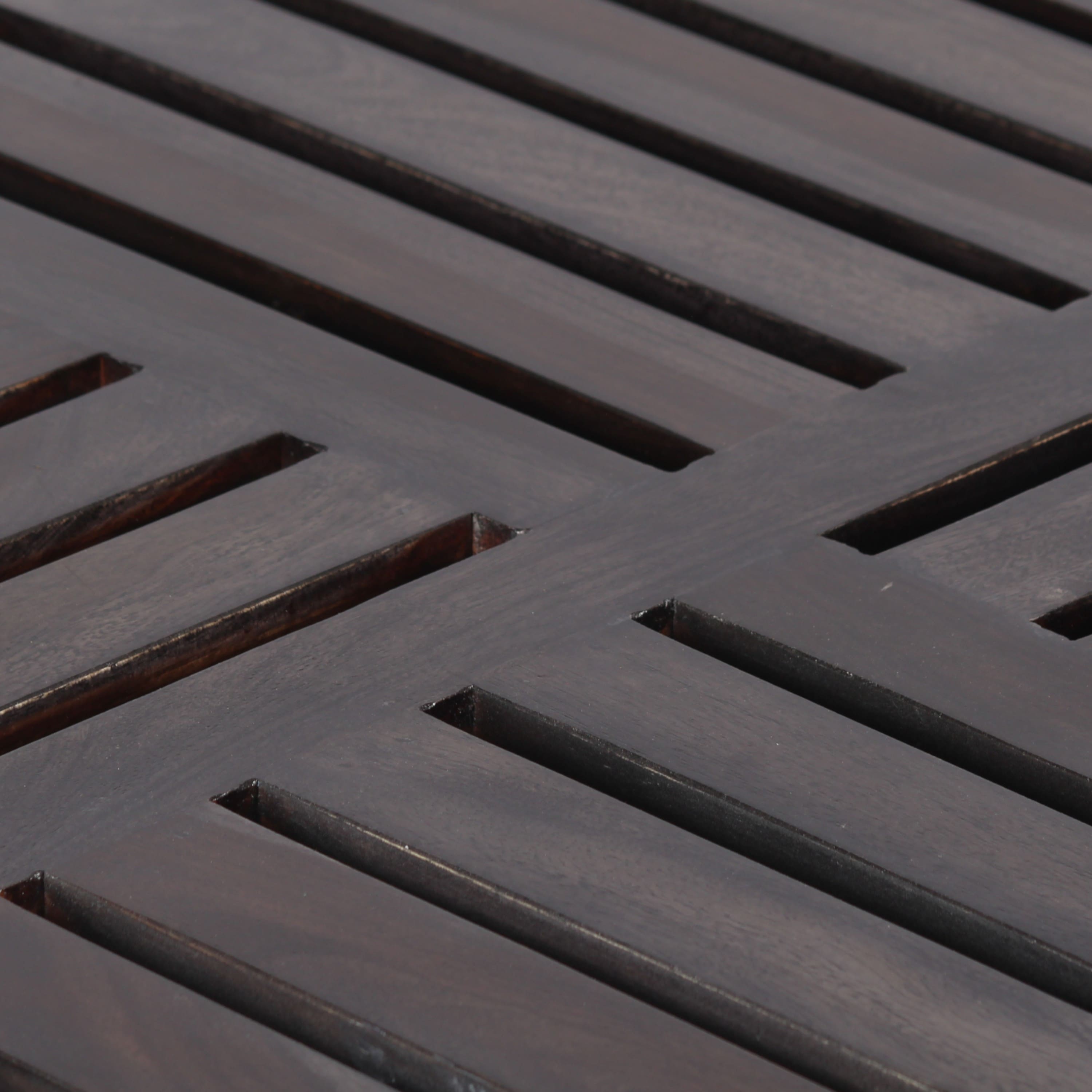 Palladio Sheesham Wood Coffee Table With 4 Stools Set In Mahogany Finish & Multi Colour Israel Print Kantha Fabric Cushions