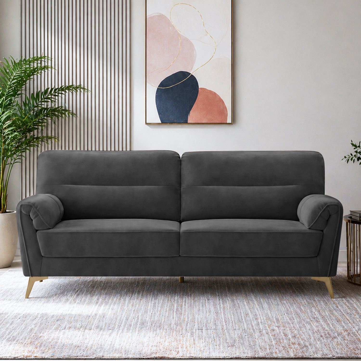 Osbert Velvet 3 Seater sofa in Dark Grey color - Home Lifestylez