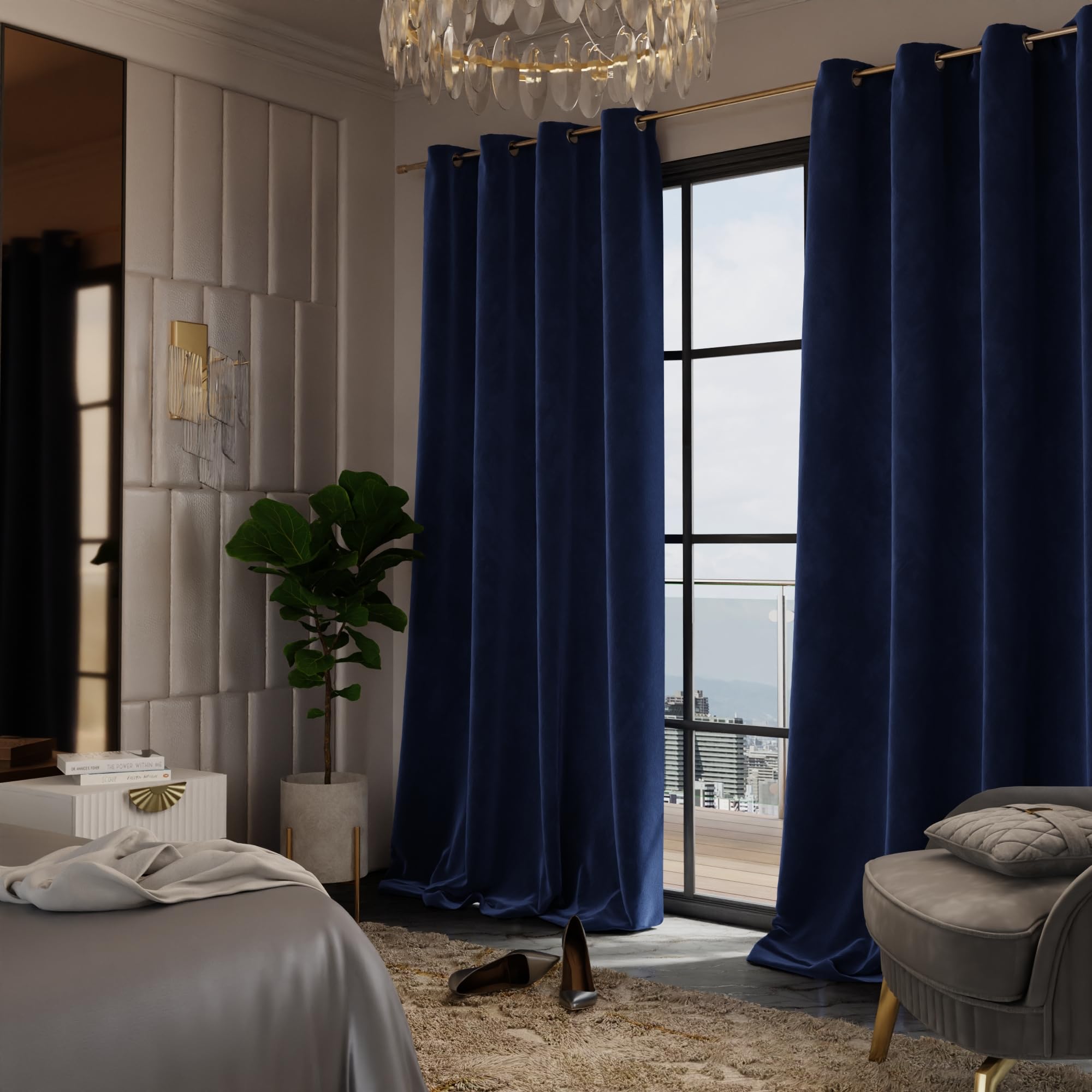 Stoa Paris Velvet Long Door Curtains, Premium Dim-Out Curtain for Pack of 2, Date Night - Blue Enigma - Stoa Paris