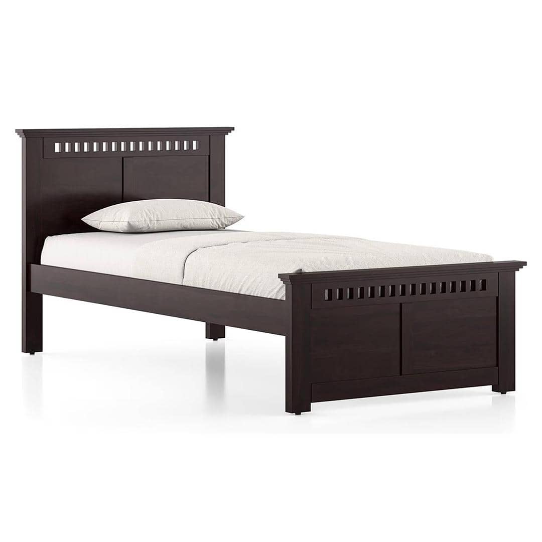 Fidora Solid Wood Single Size Non Storage Bed in Mahogany Finish