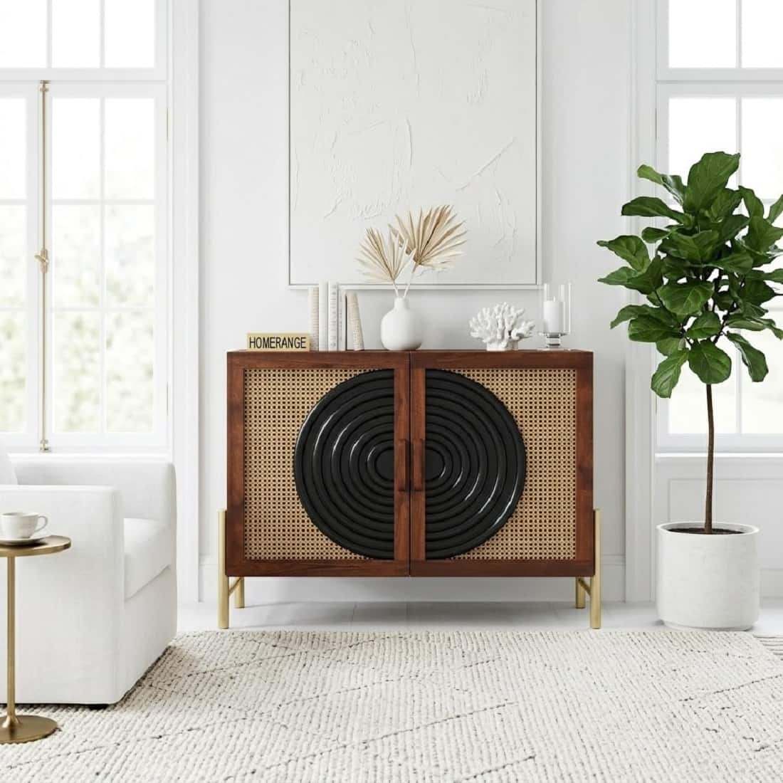 Anaya Solid Mango Wood 2 Door Cabinet With Door In Provincial Teak Finish - Demiwall