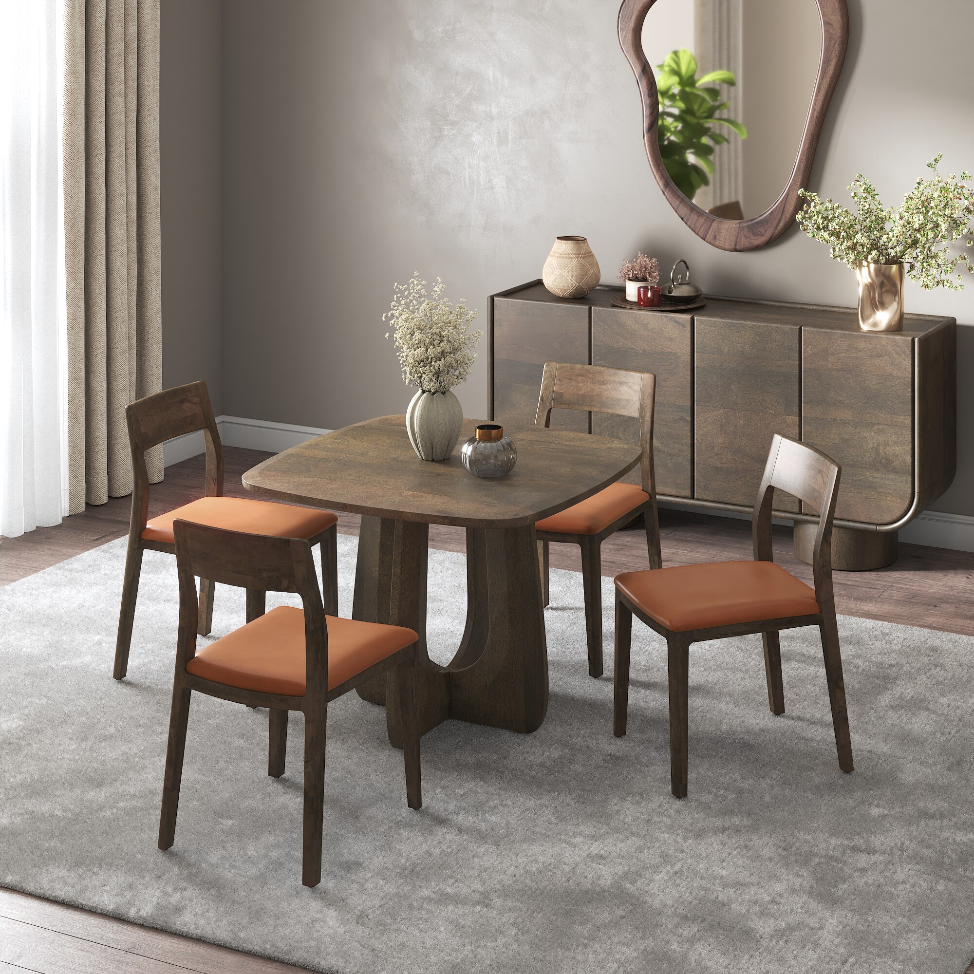 Aero Solid Wood 4 Seater Dining Table With Clarke Dining Chair