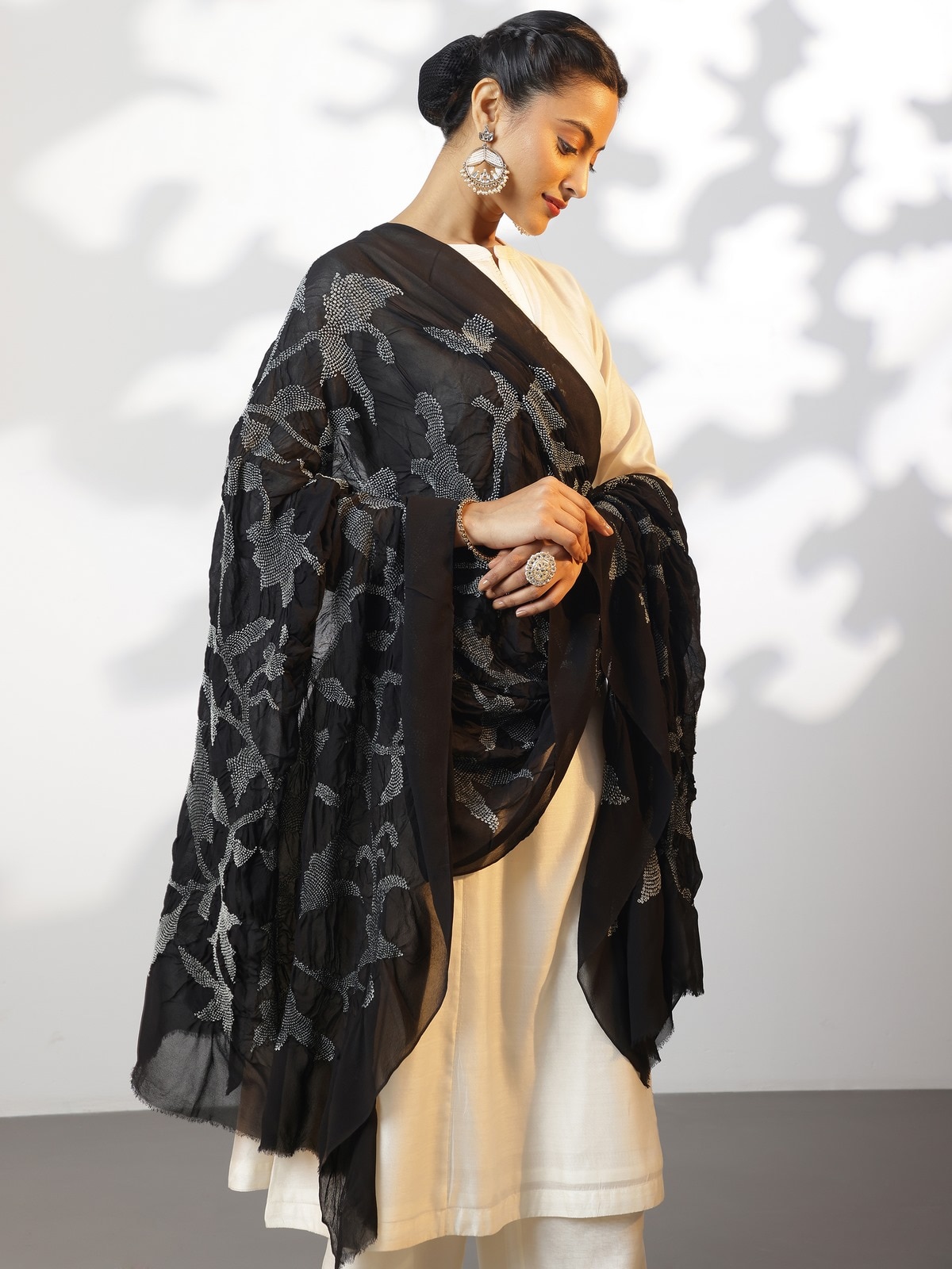 Black Georgette Bandhani Tie & Dye Dupatta