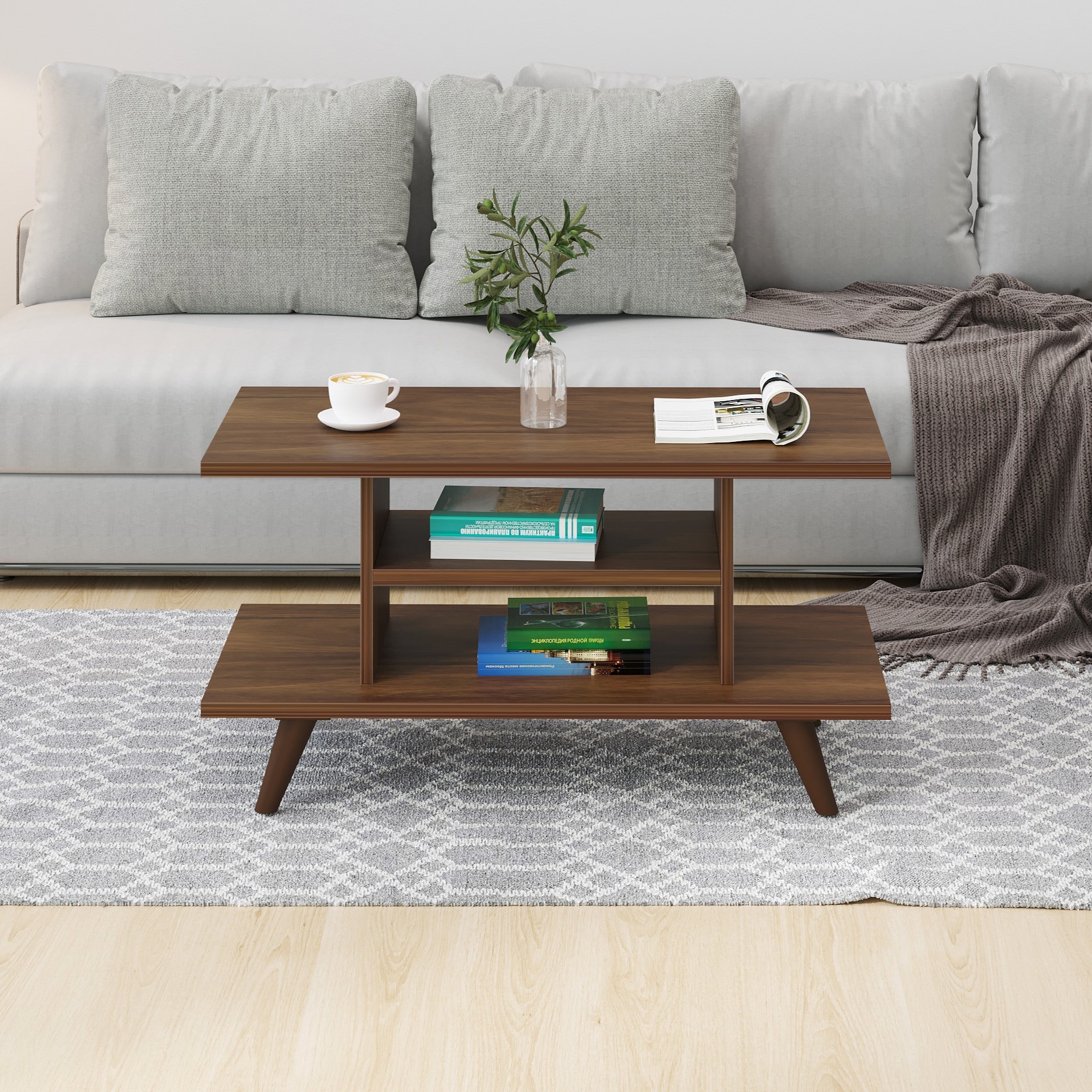 BLUEWUD Anatdol Standard Engineered Wood Coffee Center Sofa Tea, Teapoy Console Table for Sofa Set Living Room Home Hall Furniture (Brown Maple)