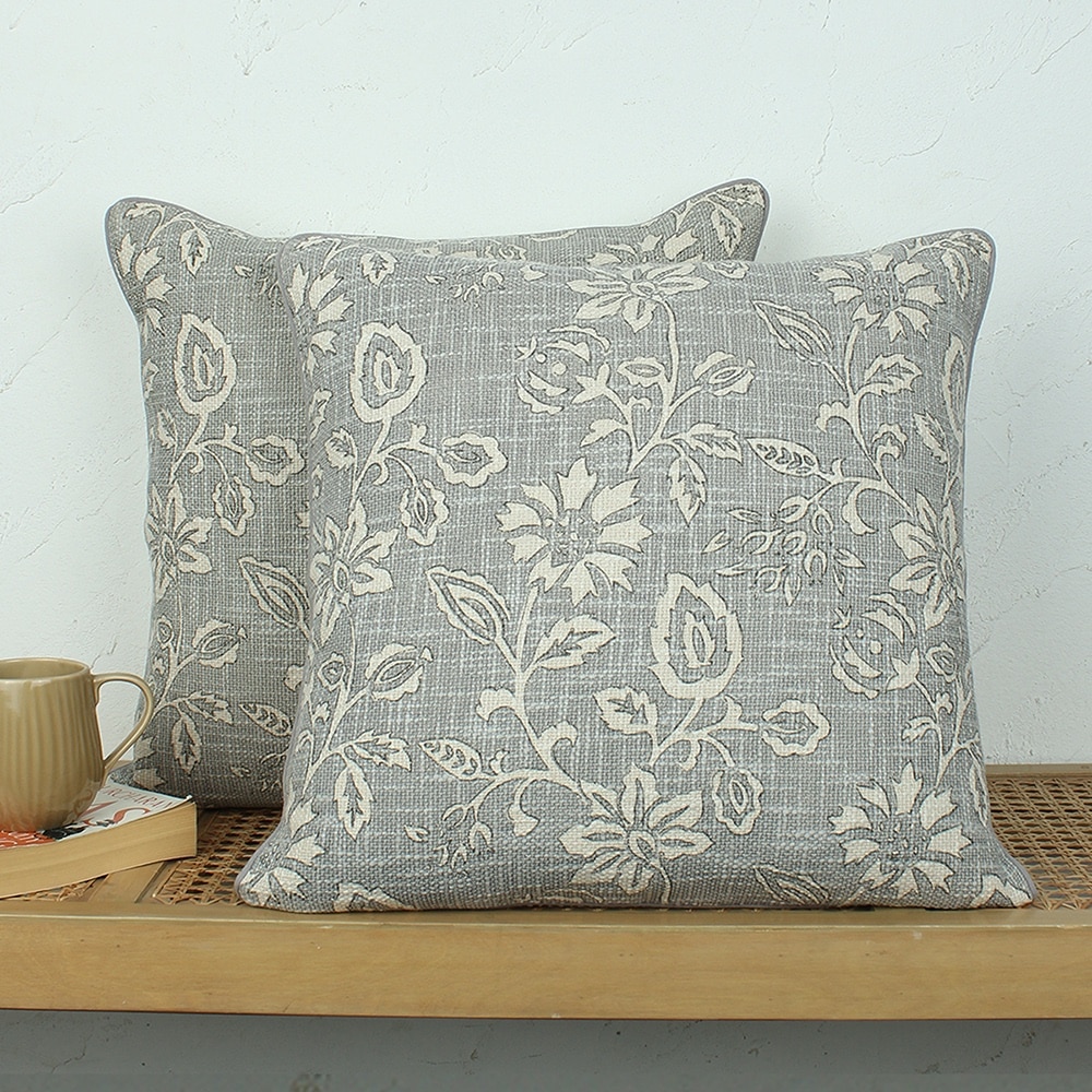 Botanical Garden Set Of 2 Cushion Cover With Grey Colour