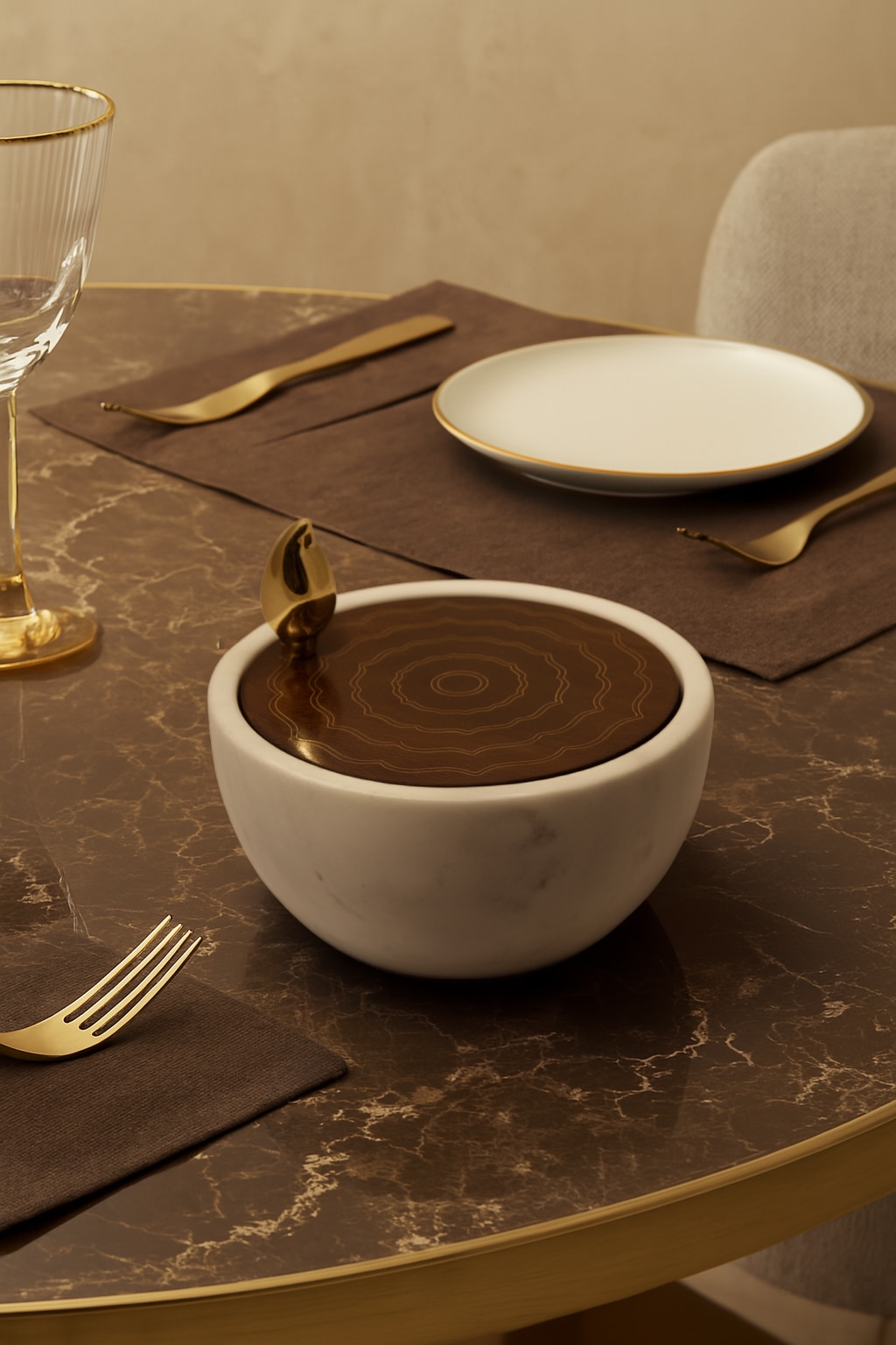 Lifestyle view of Polished Tarkashi Marble Wood and Brass Devotional Container