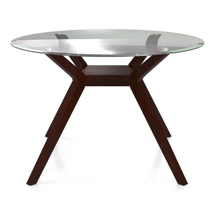 Wesley - Dalla 4 Seater Round Glass Top Dining Table Set (Colour- Grey , Finish- Dark Walnut)