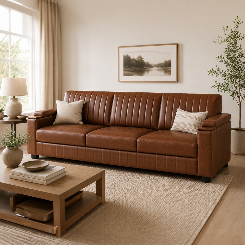 Futon 3 Seater Sofa in Leatherette Brown Color - AIAN Enterprises