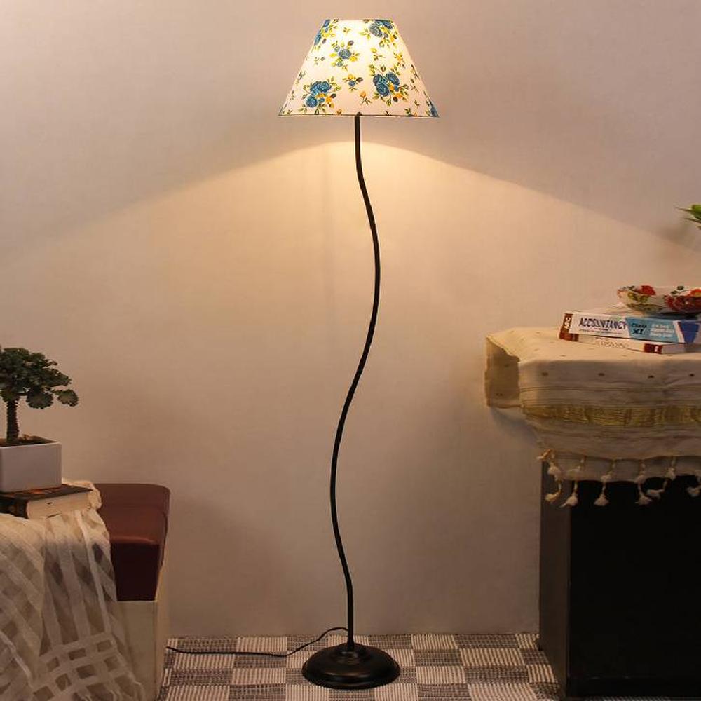 Jasper Multicolour Fabric Floor Lamp with Black Iron Base
