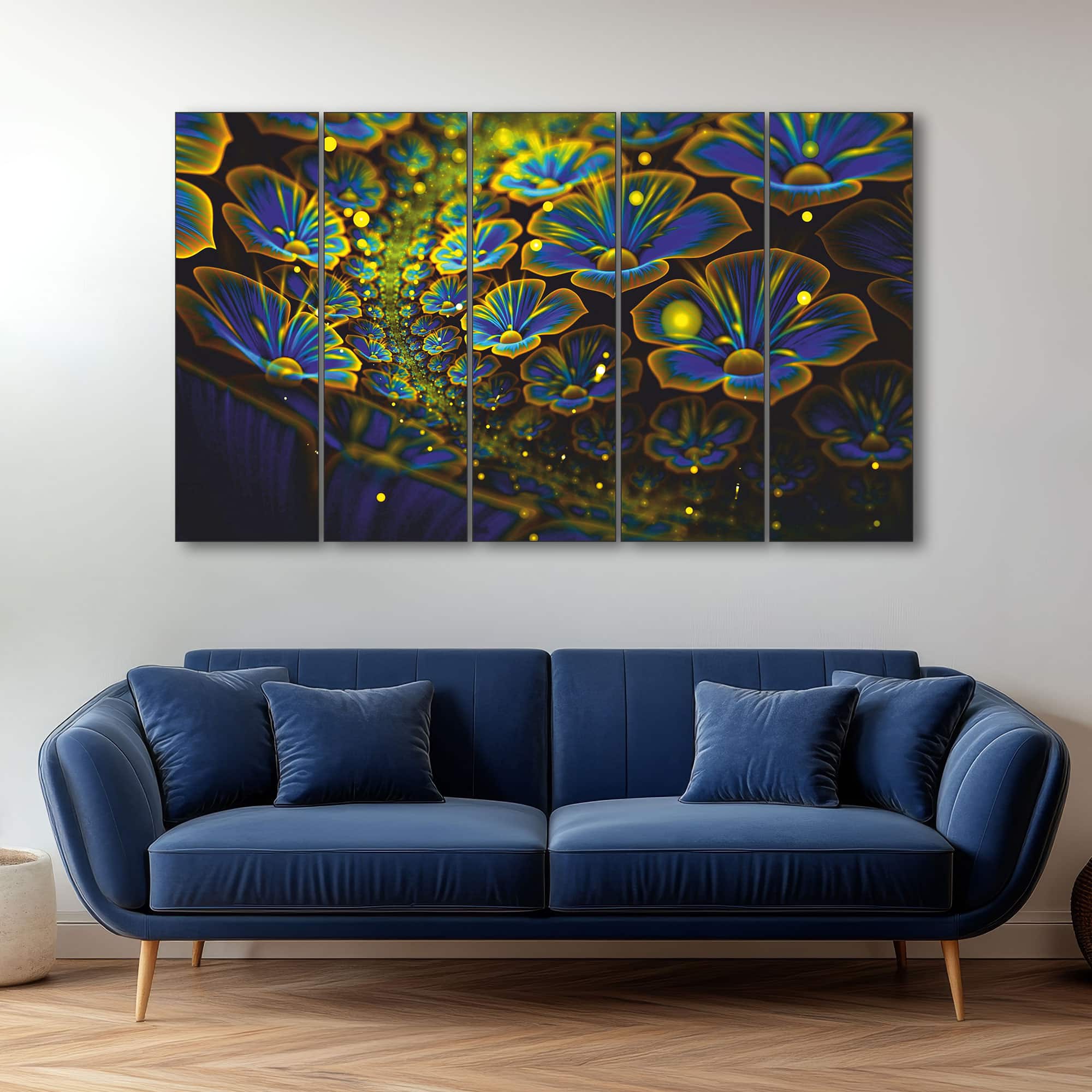 The Castle Decor Yellow Modern Flower Wall Art Set of 5 27x48 Inch - The Castle Decor