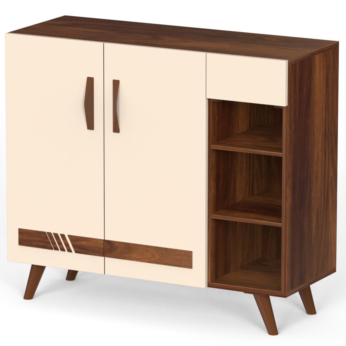 Oleye Engineered Wood Dual Tone 3 Doors Shoe Rack Cabinet Slipper Footwear Stand Organizer with Drawer can Store Up to 16 Pairs for Home (Brown Maple & Beige)