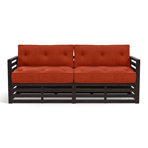 Raymond 3 Seater Wooden Sofa in American Walnut Finish & Lava Colour