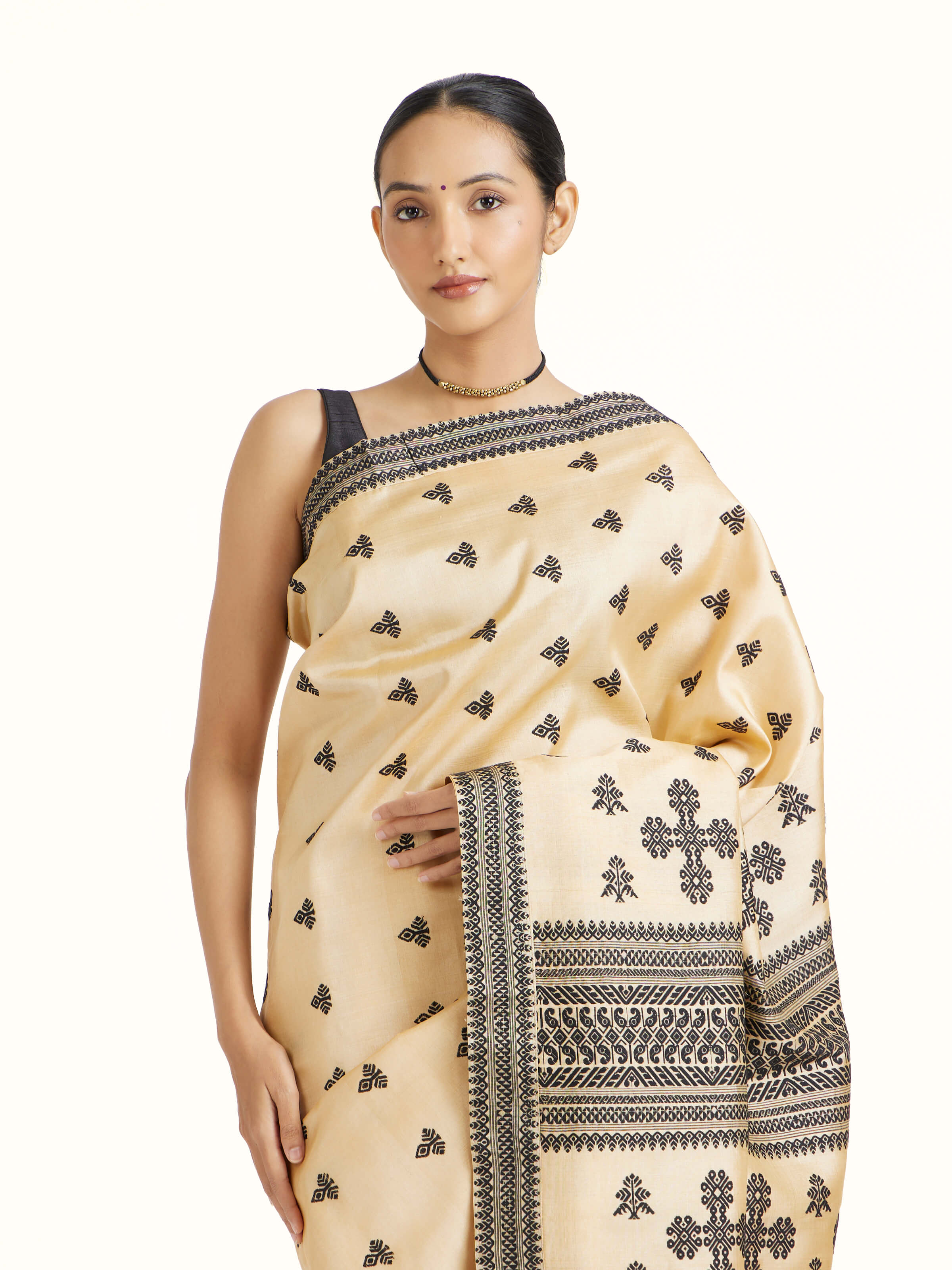 Beige Tussar Silk Saree