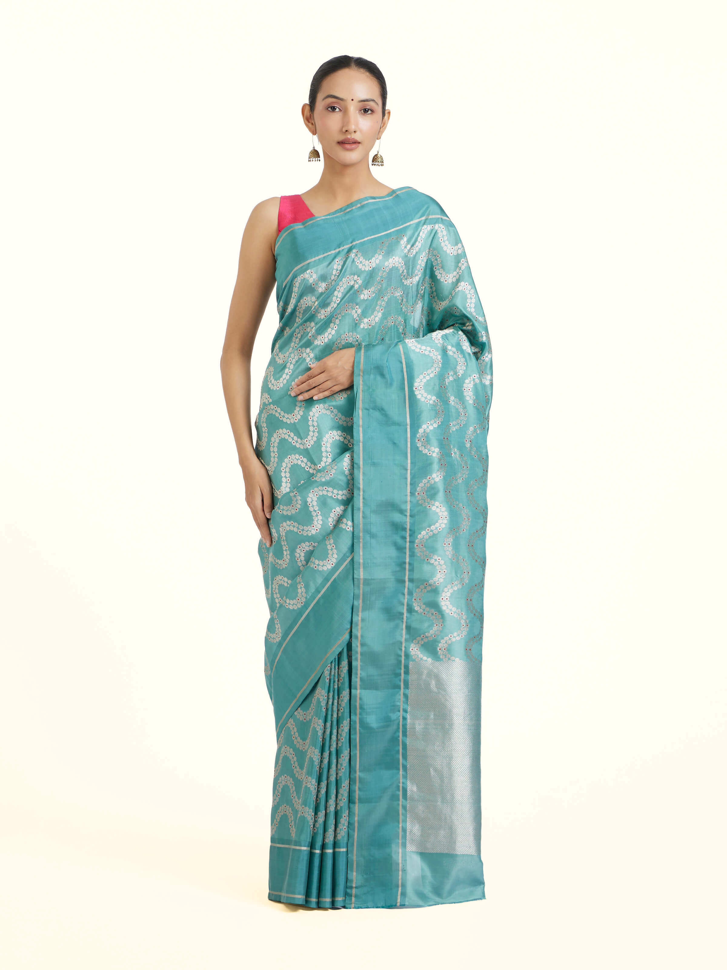 Teal Chanderi Aknaliya Saree