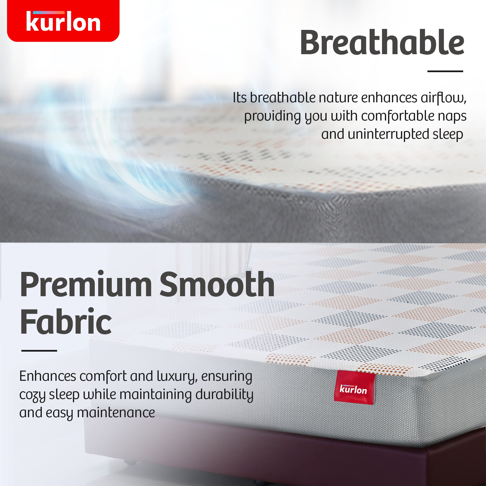 KURLON Dual Reversible Mattress, Soft & Firm Support 8 inch Double High Resilience (HR) Foam Mattress (L x W: 78 inch x 47 inch)