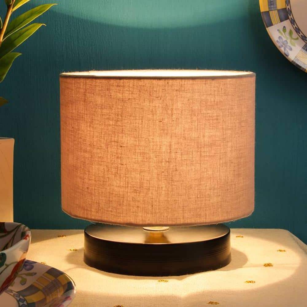 Atley Grey Fabric Shade Table Lamp with Black Iron Base