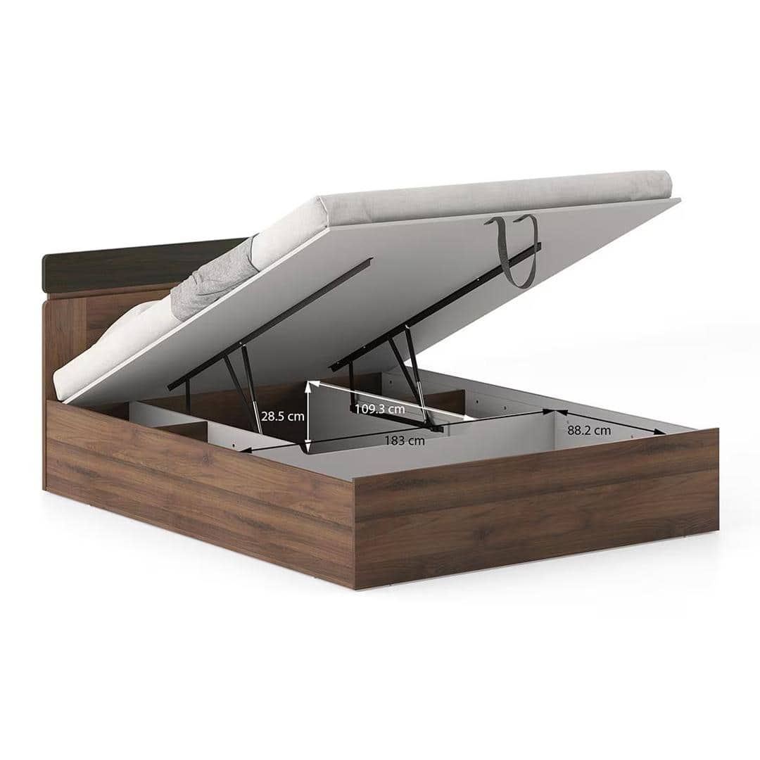Aruba Engineered Wood King Size Hydraulic Storage Bed In Classic Walnut Finish