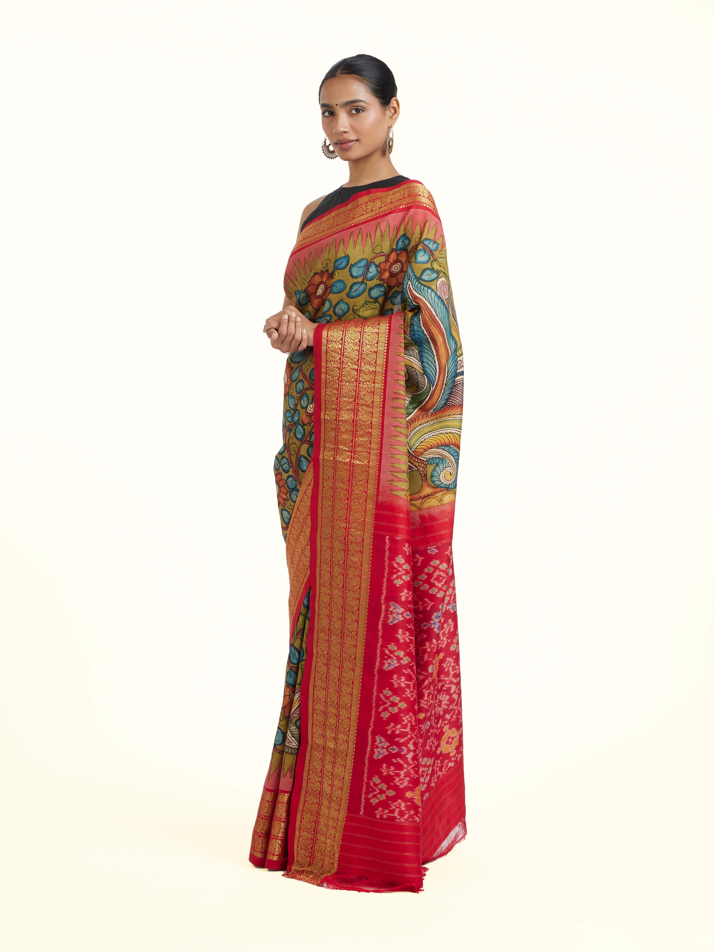 Silk Ikat Hand-Painted Kalamkari Saree