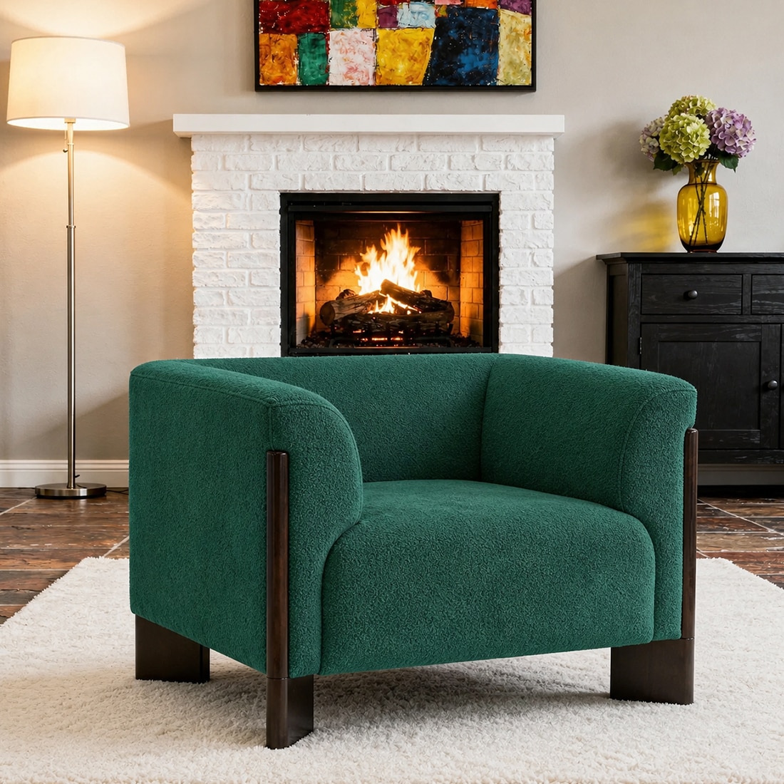Octavia Boucle Fabric Lounge Chair in Green