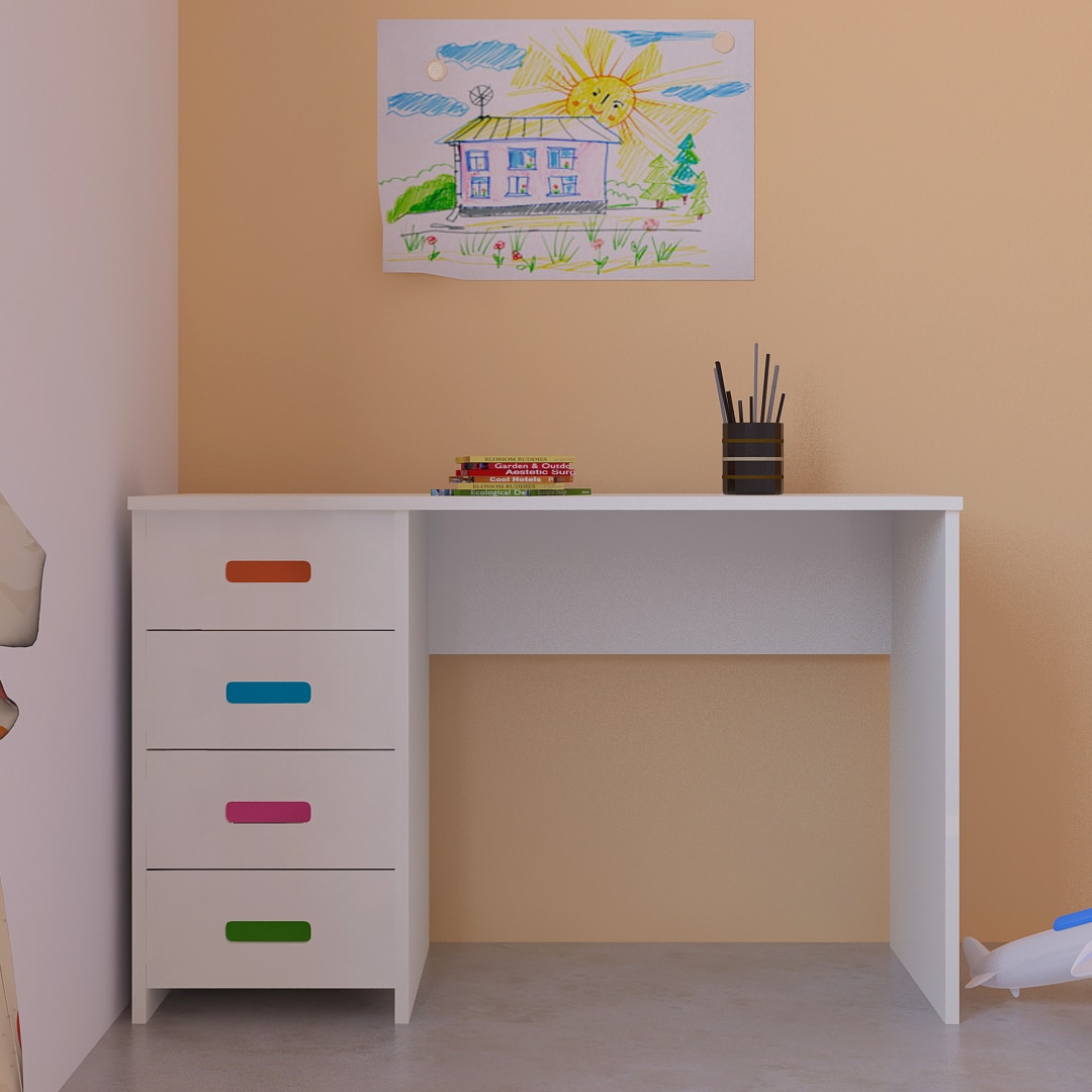 Casablanca Kids Multicolor Study Desk with 4 Drawers in Ivory Colour