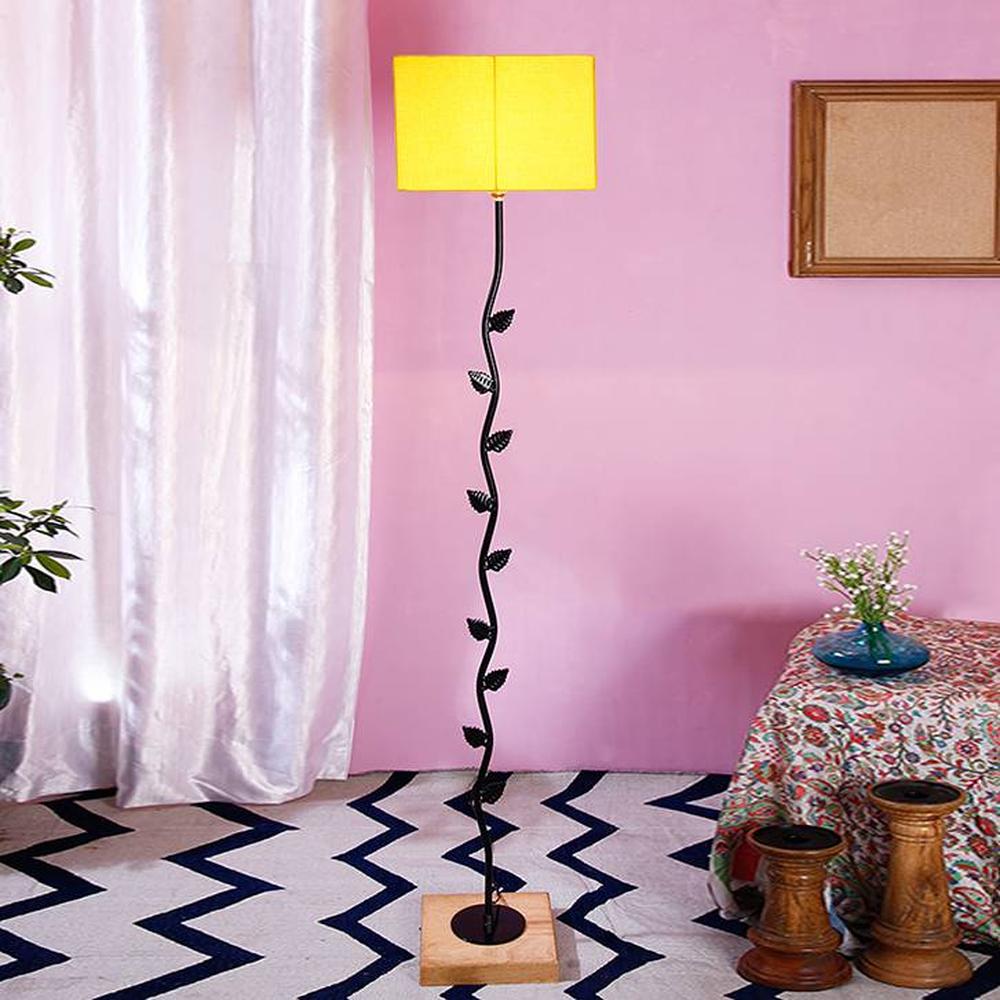 Edythe Yellow Cotton Shade Floor Lamp - Devansh