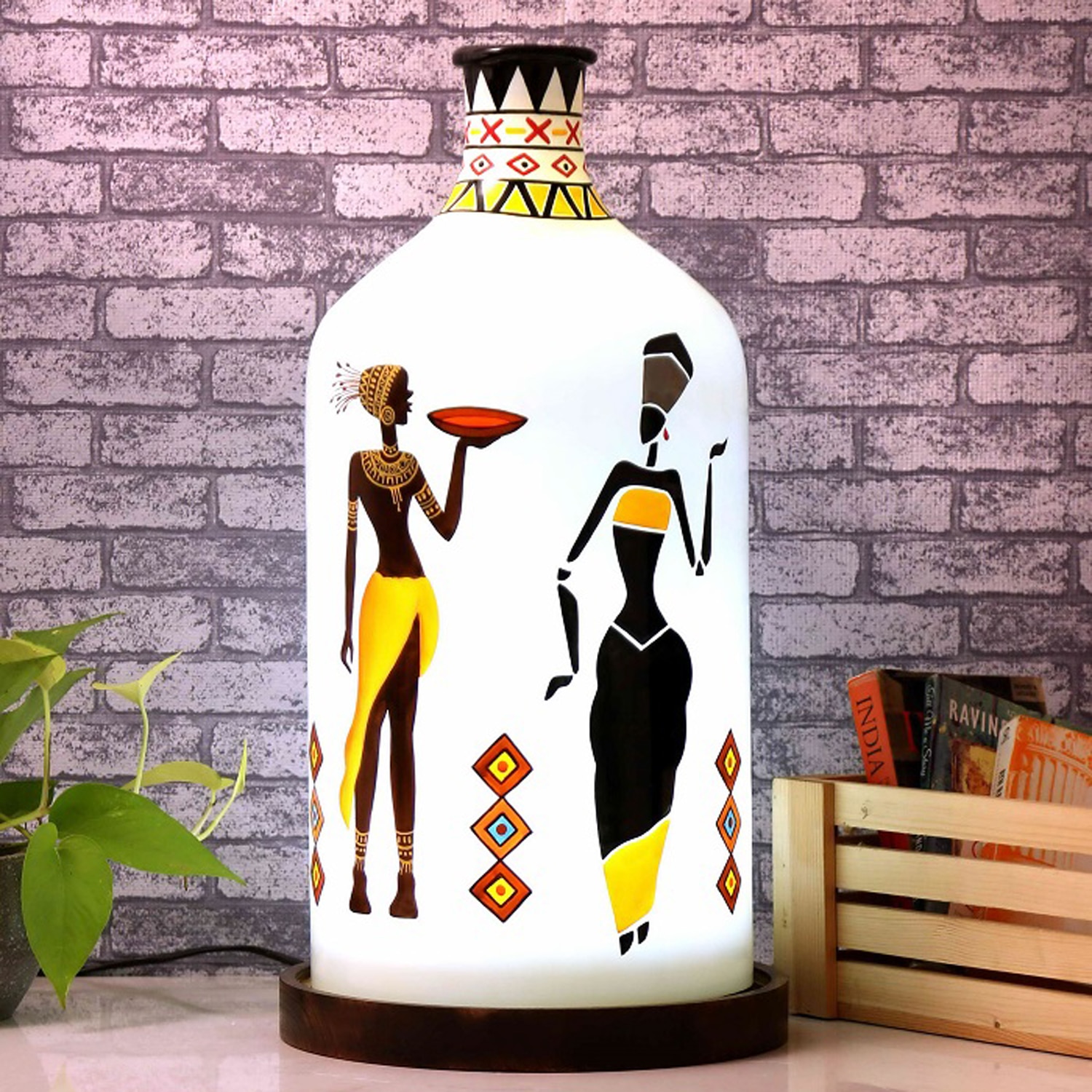 Hand Painted Laurentia White Glass Shade Table Lamp with Wooden Base - Posh N Plush