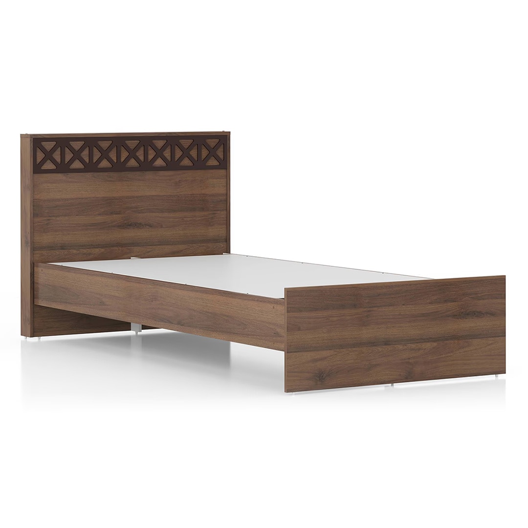 Macy Engineered Wood Single Size Non Storage Bed In Classic Walnut Finish