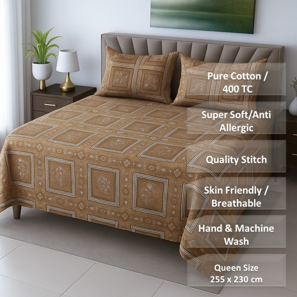 Multicolor Floral 400 TC Cotton Flat Queen Size Bedsheet With 2 Pillow Covers From Threads