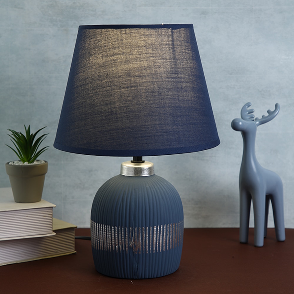 Linear Pattern Artisan Table Lamp Blue Base