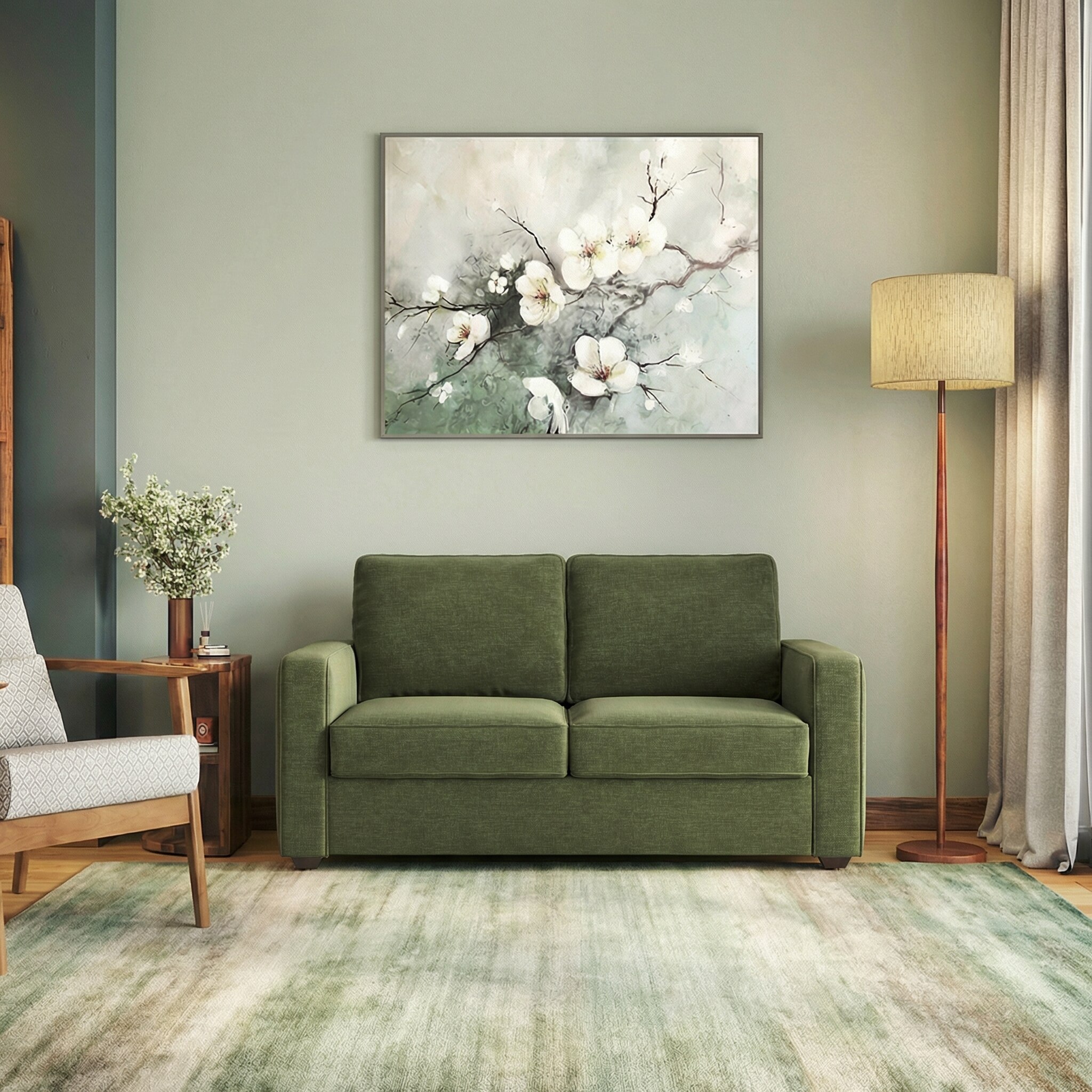 urban ladder Apollo Compact High Back 2 Seater Fabric Sofa In Moss Green Colour-picture-30