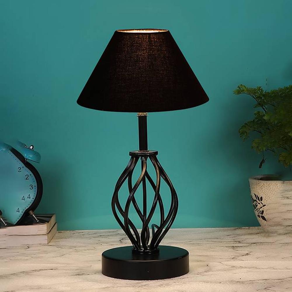 Nicole Black cotton Table lamp with Iron Base - Devansh