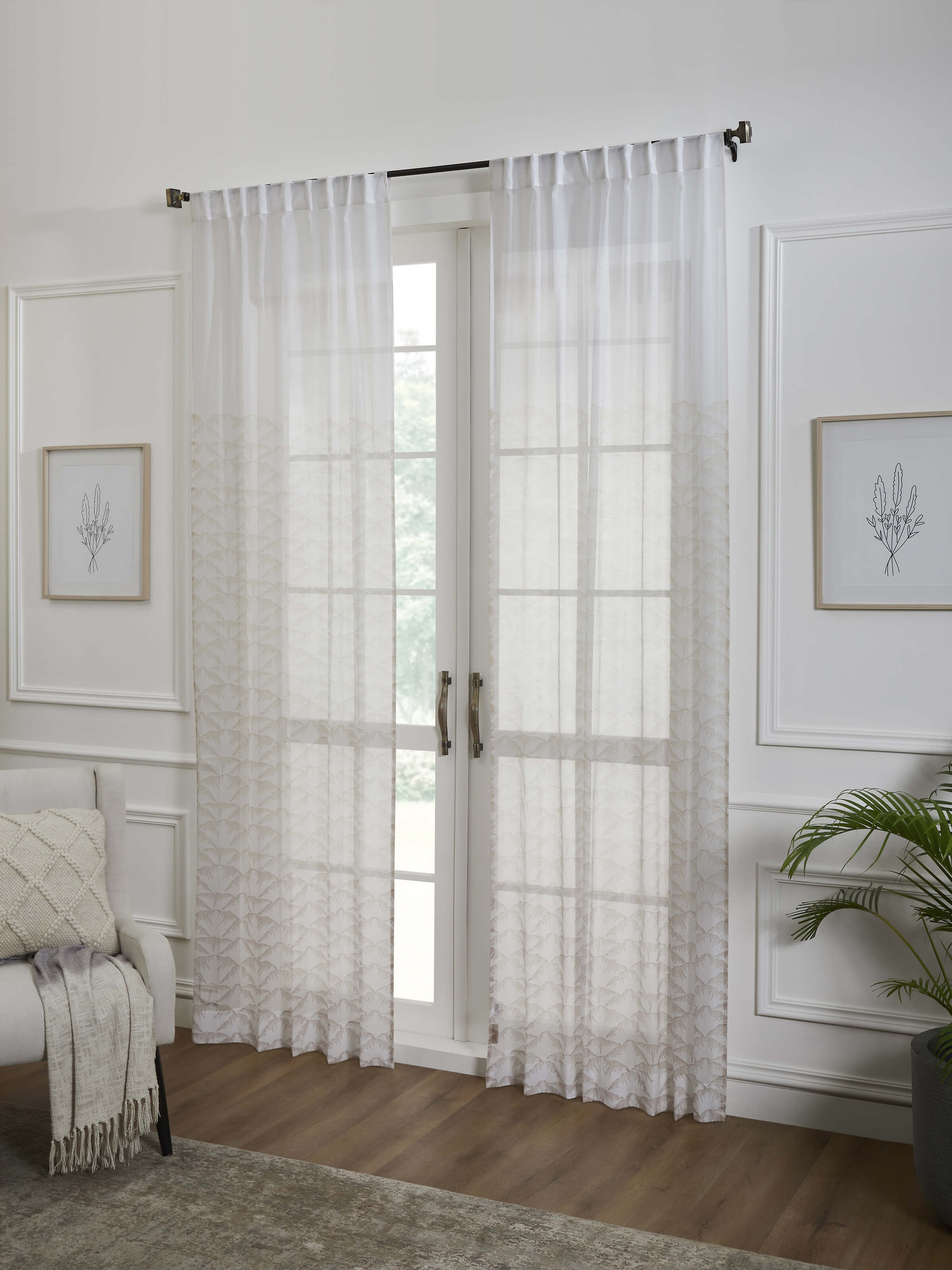 Parvat Beige Ombre Cotton Silk Sanganeri Hand Block Printed Curtain, Long Door (9 Ft)