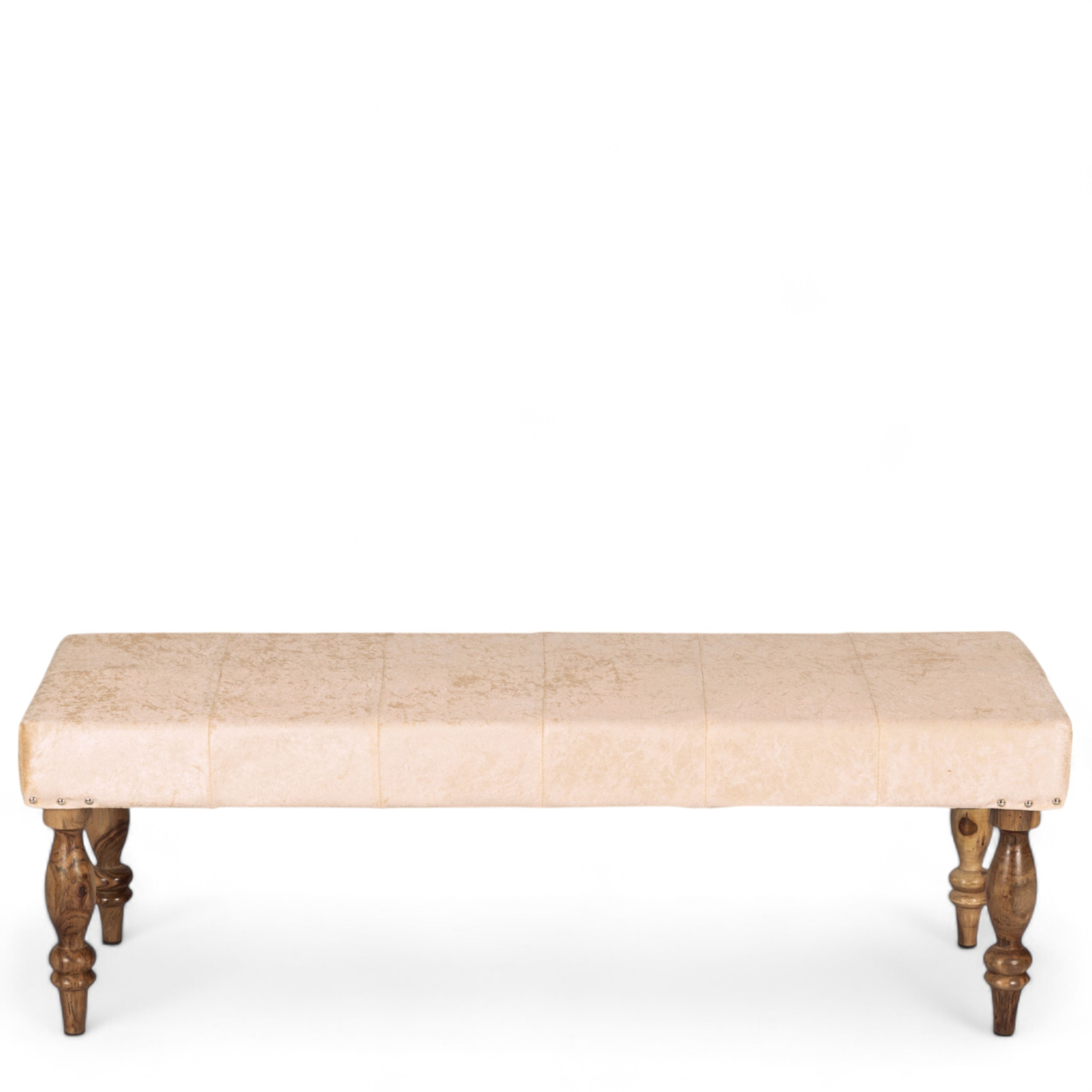 Cairo Soild Wood Bench In Velvet Cream Fabric