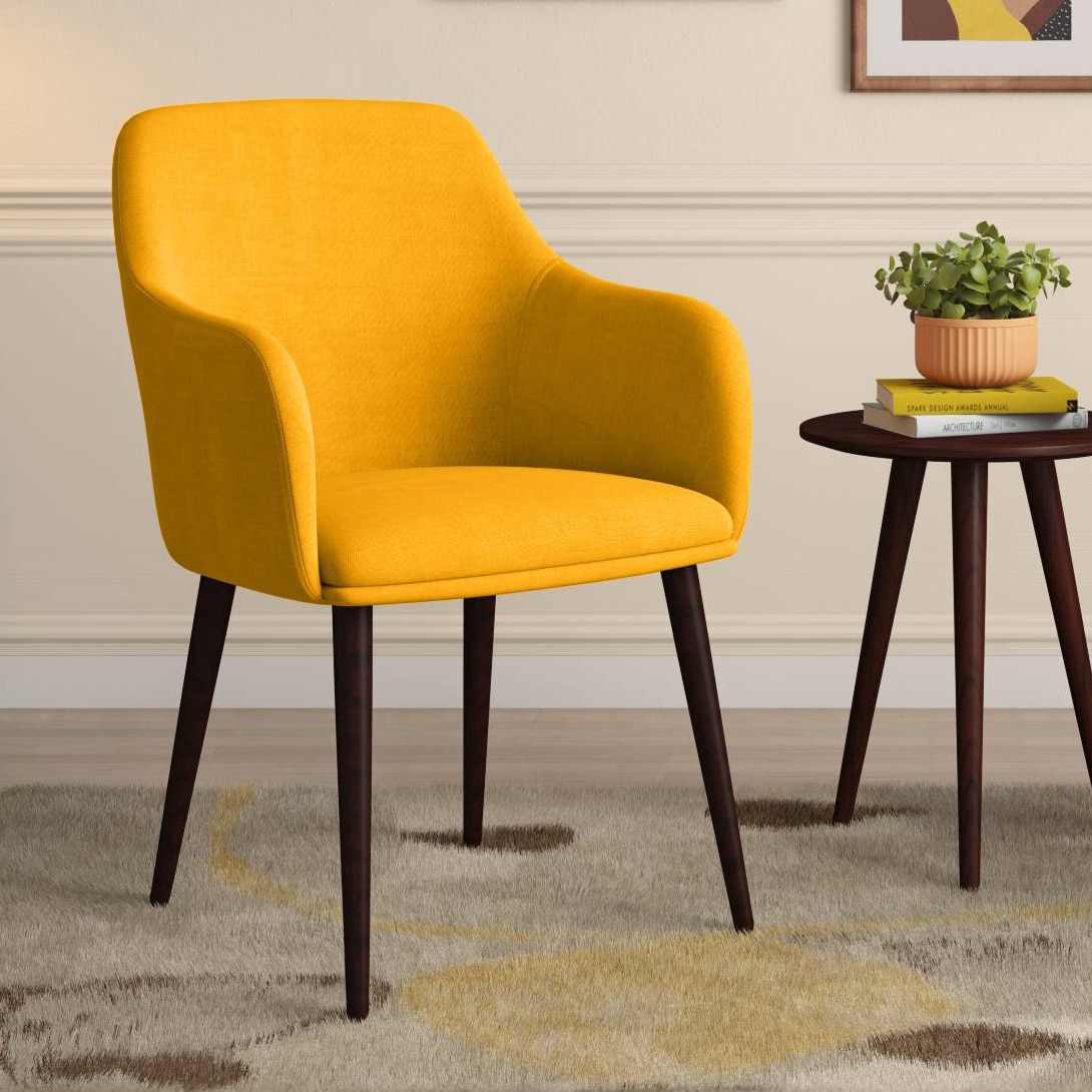 Owen Fabric Lounge Chair in  Matte Mustard Yellow Colour - Urban Ladder