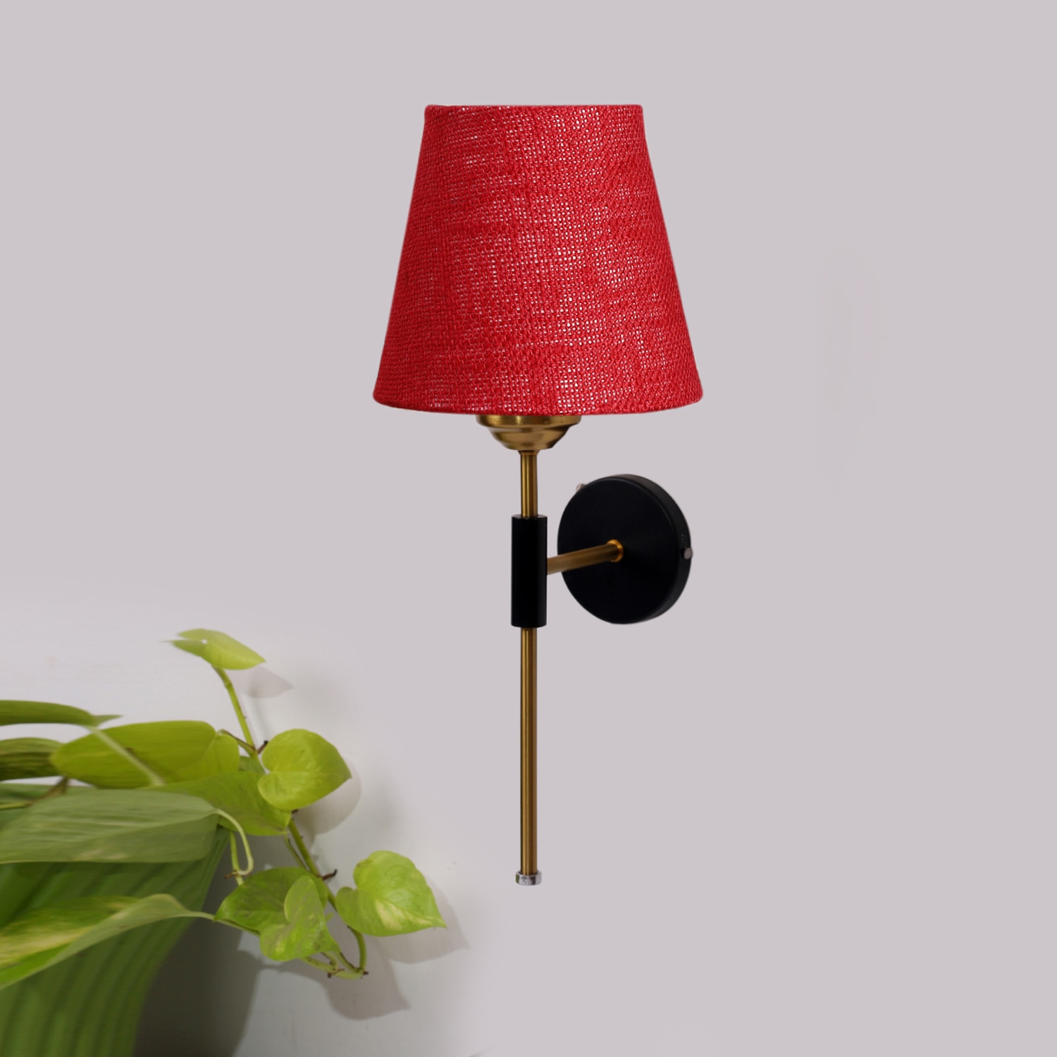 Devansh Metal Electric Wall Light in Black Colour with Maroon Shade Count of 1 Light - Devansh