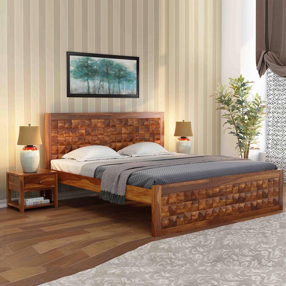 Keaton Solid Wood Queen  Size Bed Without Storage (Teak Finish)