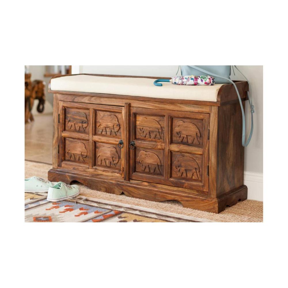 Mclaren  Sheesham Wood Bench In Honey Oak Finish