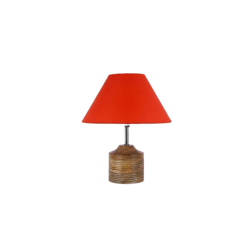 Jean Orange Fabric Shade Table Lamp with Natural Wooden Base