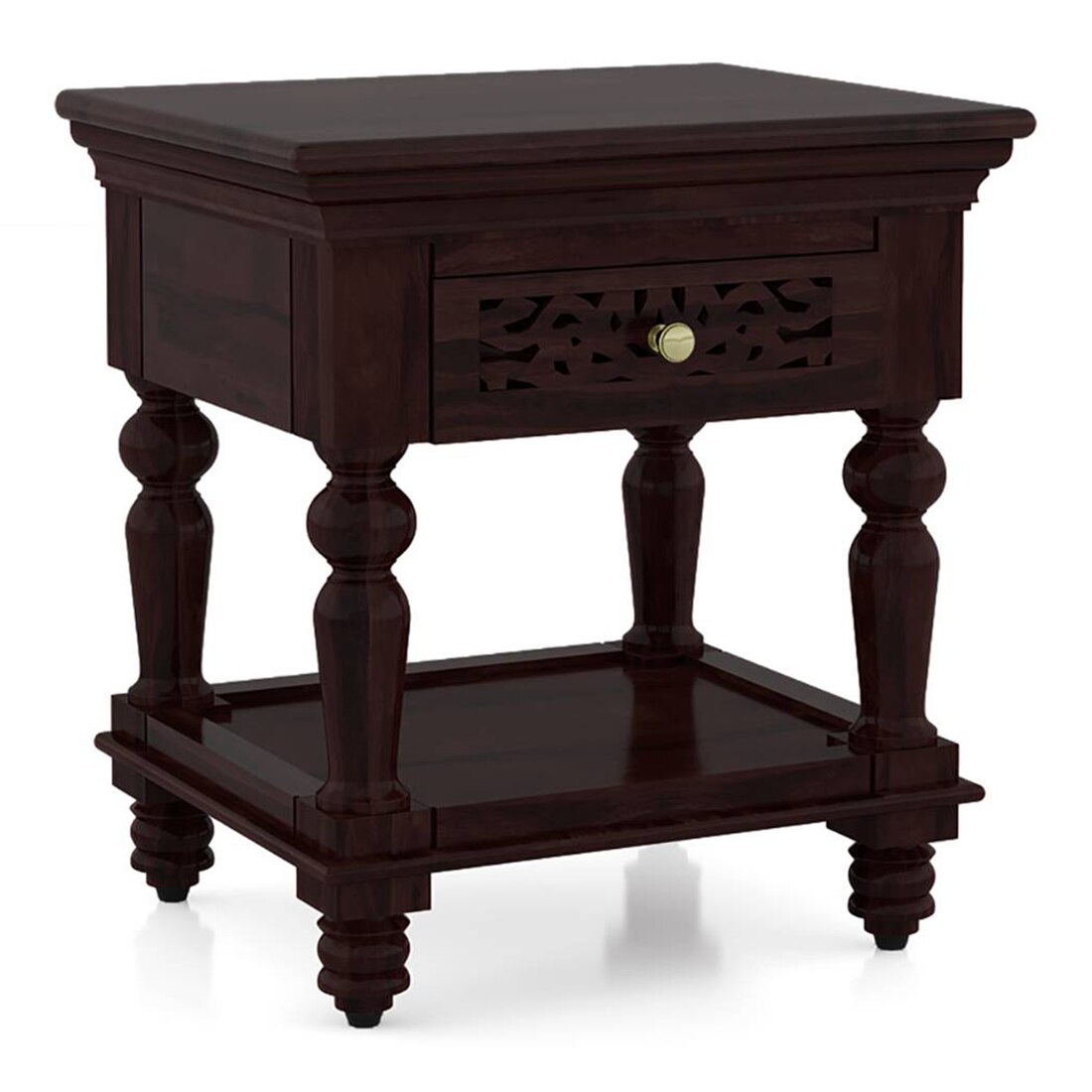 Miraya Solid Wood Bedside Table in Mahogany Finish
