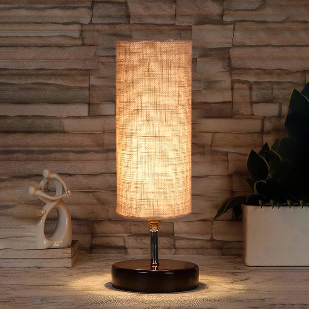 Killian Beige Jute table lamp with brown wood base