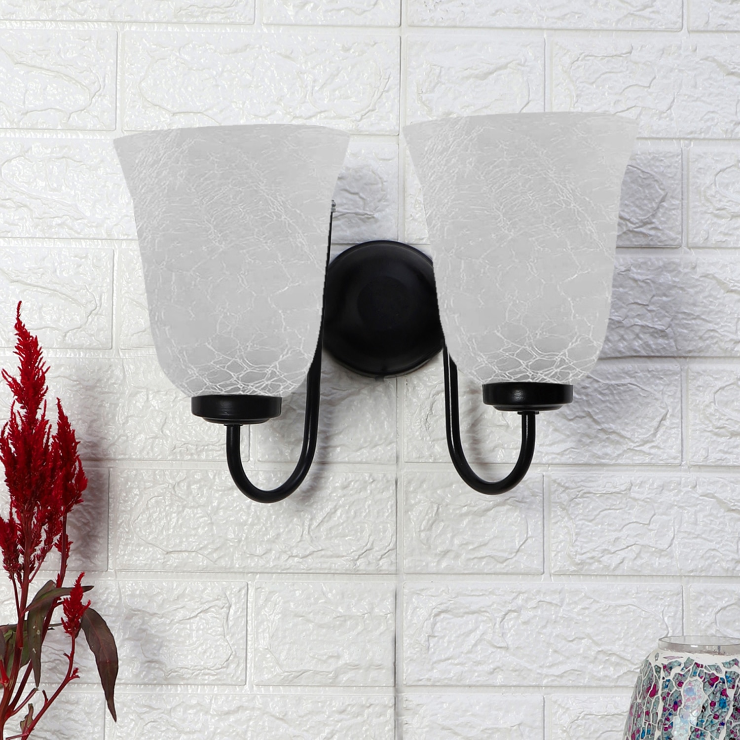 Devansh Metal Electric Wall Light in black Colour with White Shade Count of 2 Lights - Devansh