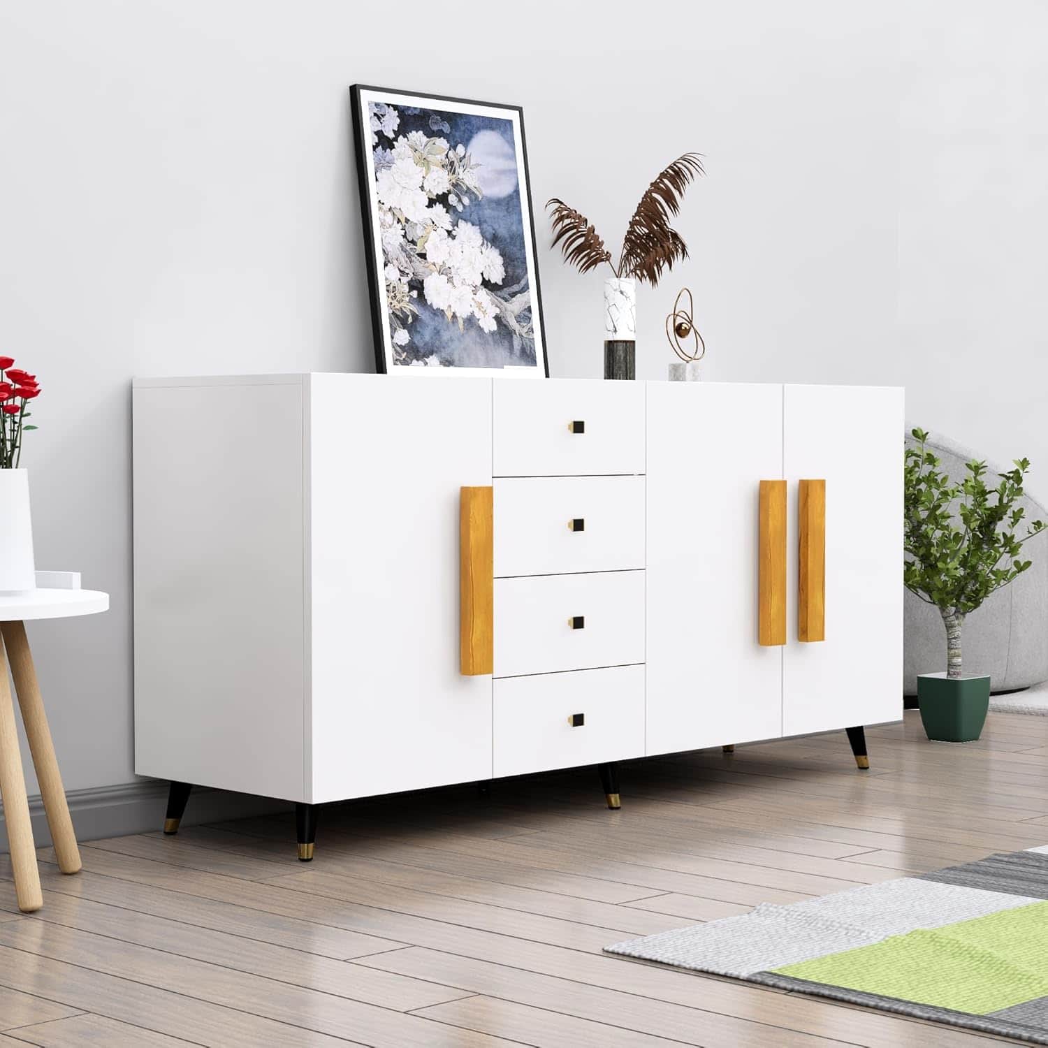 Hexa Red Multipurpose Storage Cabinet With 4 Drawer 3 Door in Frosty White Colour - HexaRed