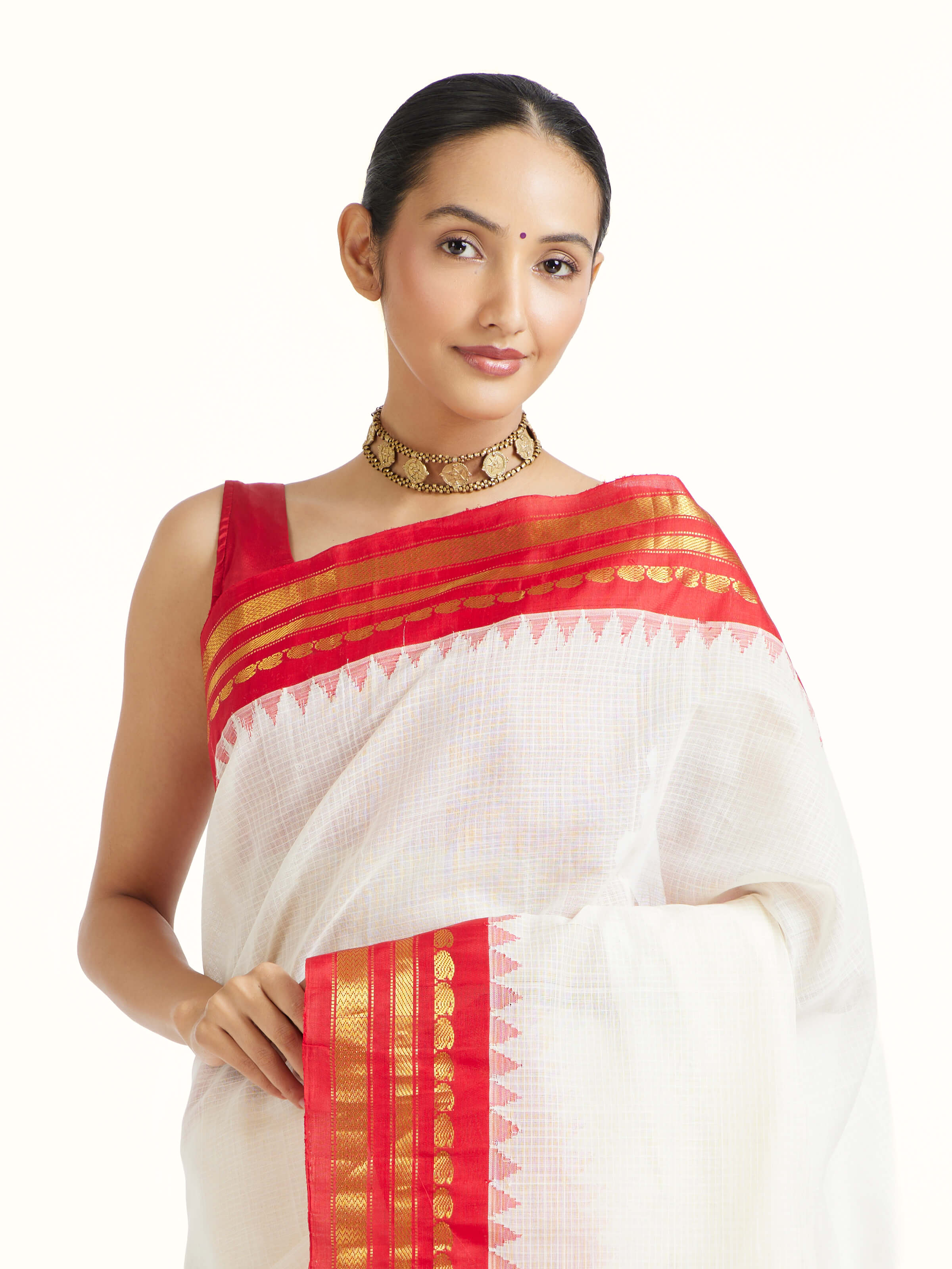 White Cotton Silk Gadwal Saree
