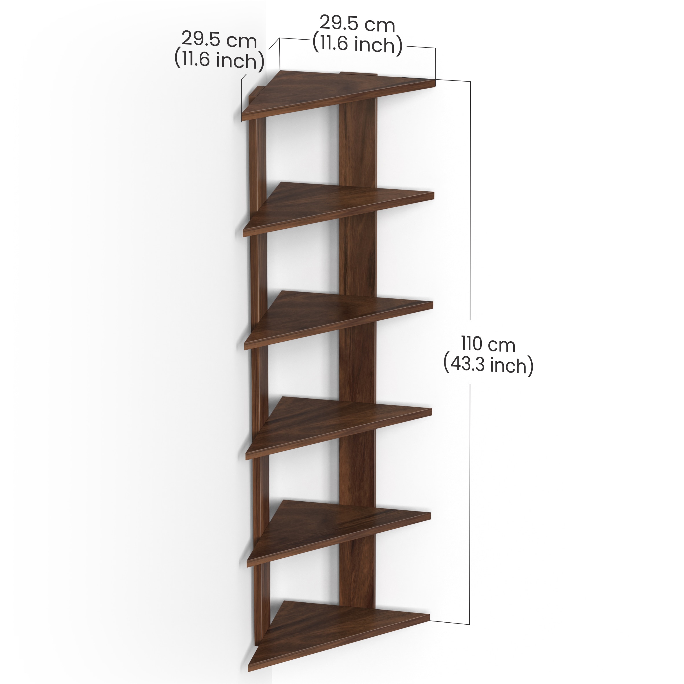 BLUEWUD Braine Engineered Wood Multipurpose Wall Decor Floating & Free Standing Shelf Display Rack Decorative Hall D�cor for Living Room Home Furniture (6 Triangle Shelves) (Brown Maple)